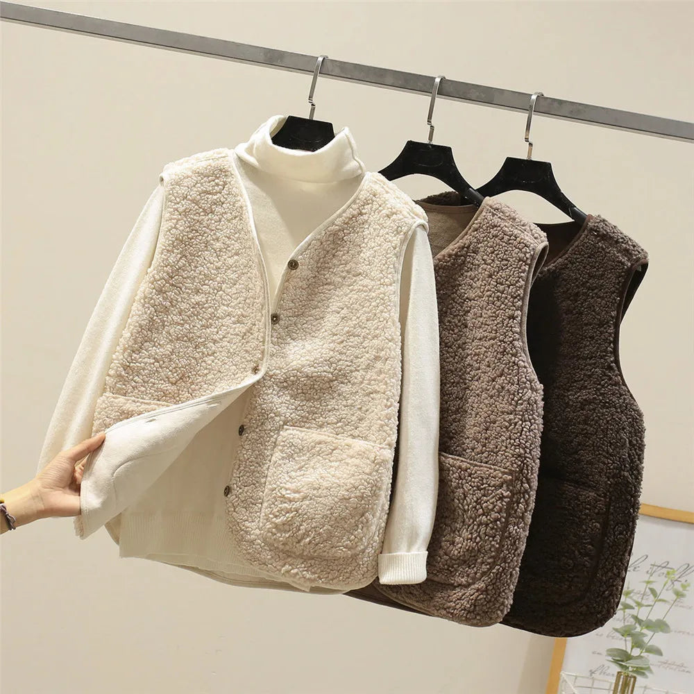 Women's Faux Shearling Gilet – Button-Front