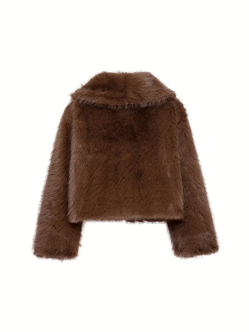 Women's Faux Fur Jacket – Oversized Collar Cropped Coat