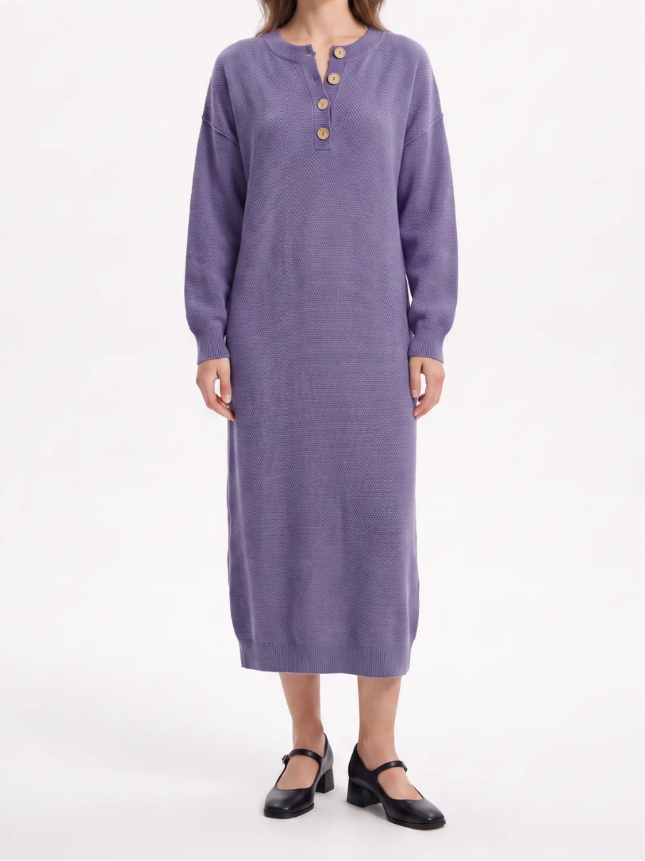 Women's Knit Button-Neck Jumper Dress – Long Sleeve