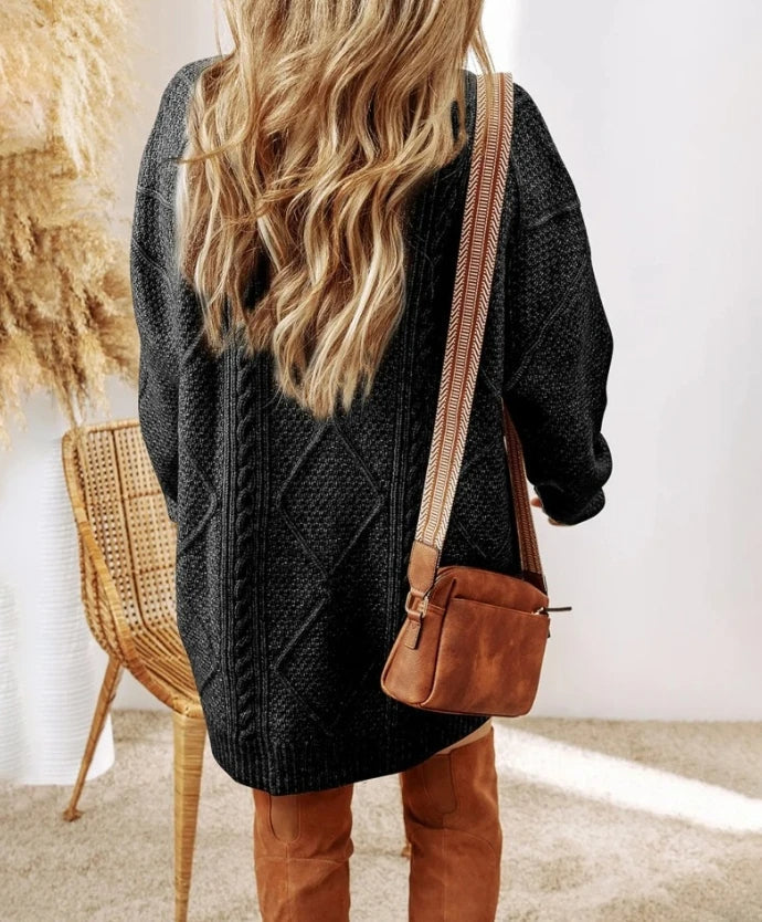 Women's Cable Knit Jumper Dress – Oversized Balloon Sleeve Dress