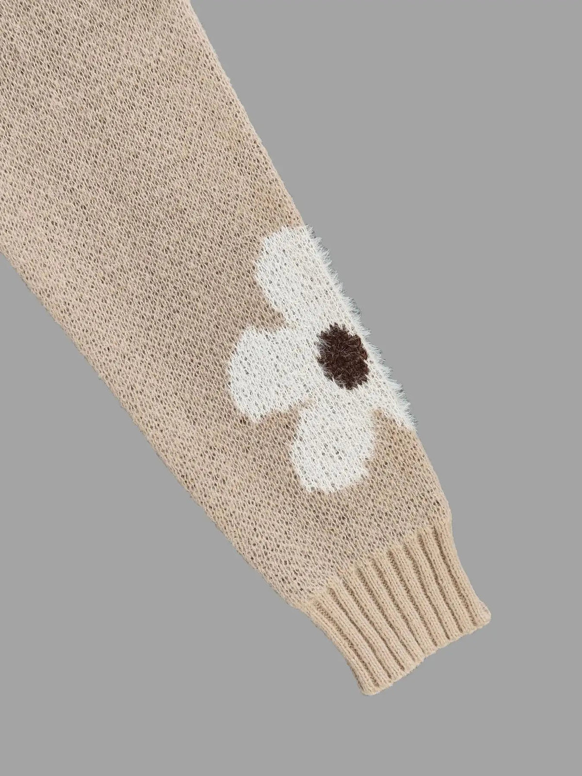 Women's Camel Floral Knit Jumper – Round Neck Winter Sweater