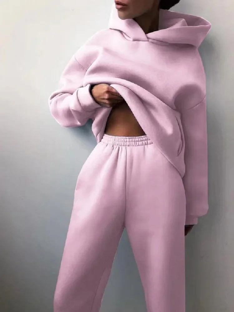 Women's Cropped Hoodie & Jogger Co-ord Set, Oversized Loungewear