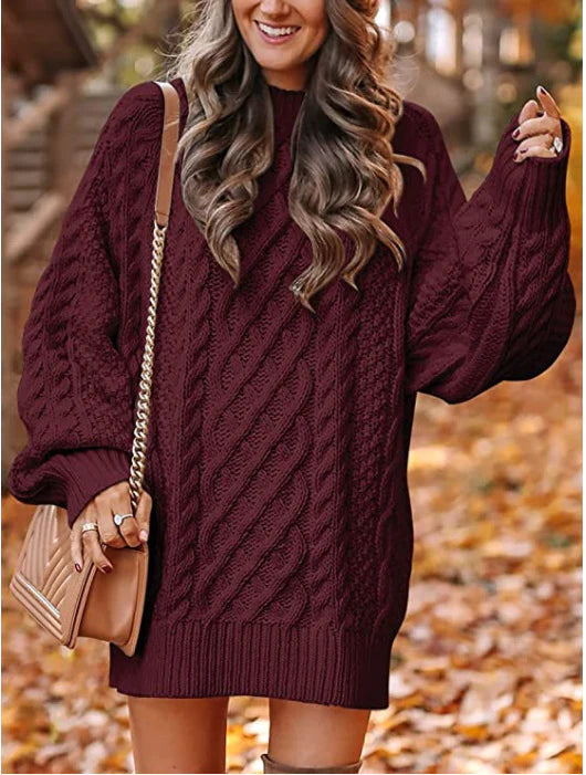 Women's Chunky Cable Knit Jumper Dress – Oversized Jumper