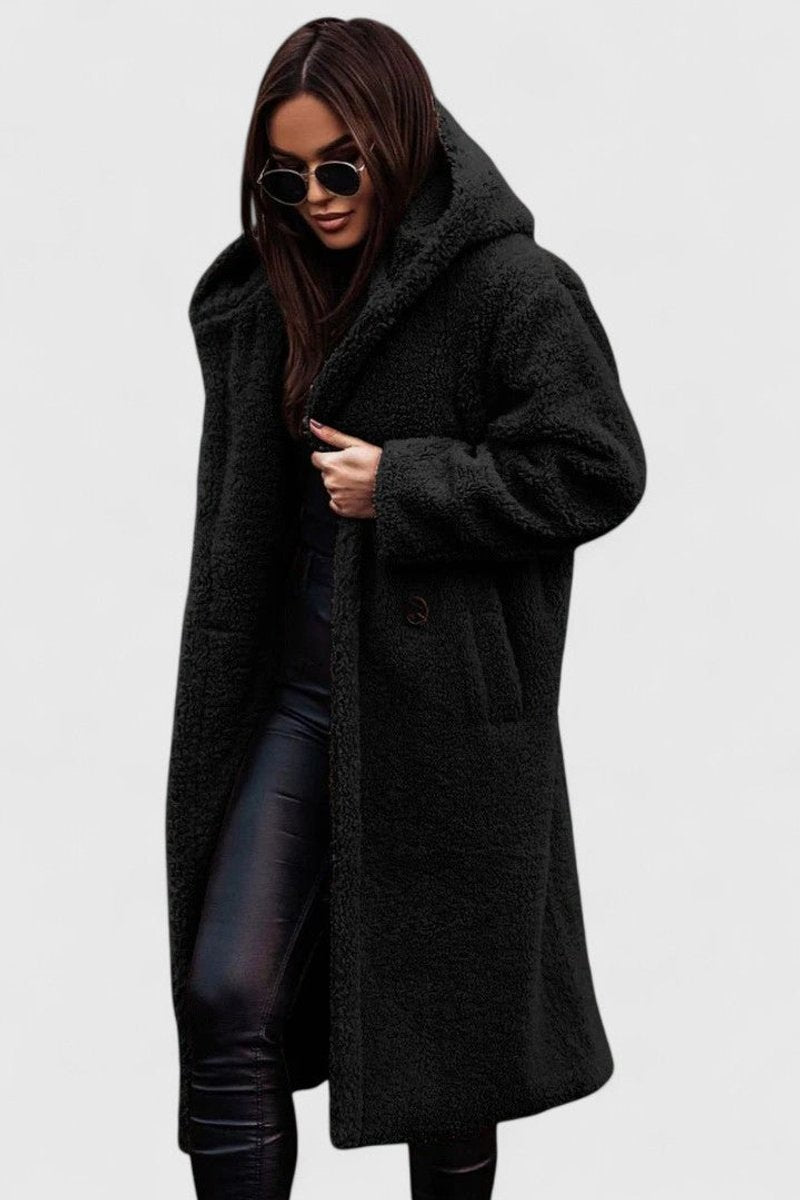 Women's Oversized Teddy Fleece Coat – Longline Hooded Winter Coat
