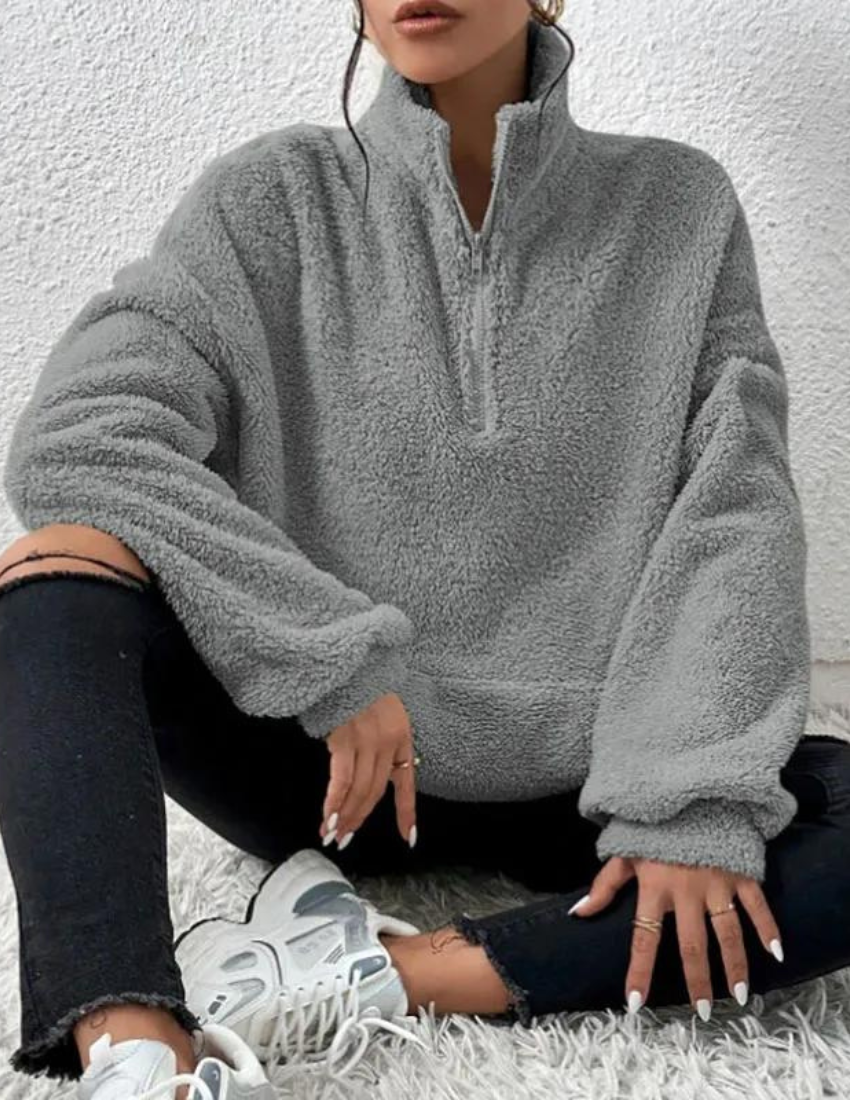 Women's Cream Teddy Fleece Half-Zip – High Neck Pullover