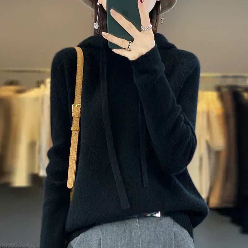 Women's Knit Hooded Jumper – Drawstring Honeycomb Pullover