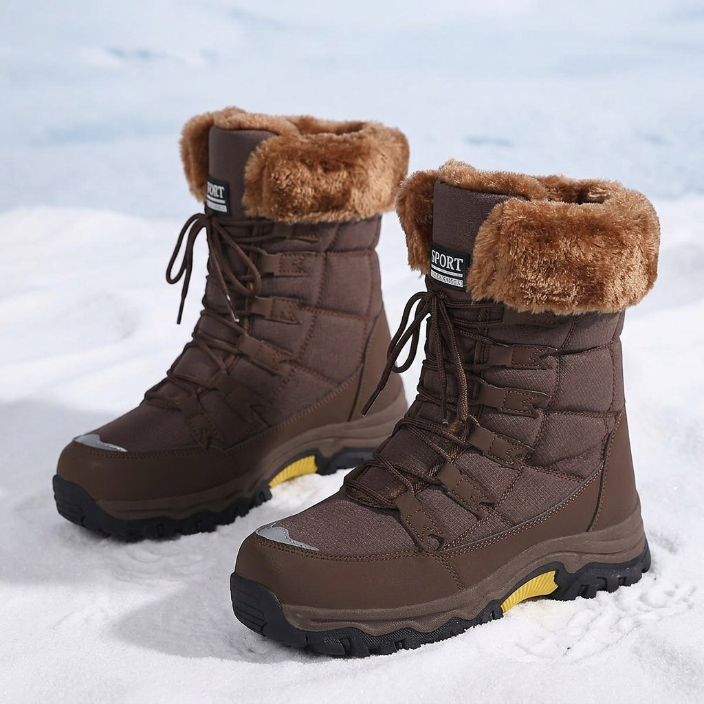 Women's Fur-Lined Winter Boots – Waterproof Lace-Up