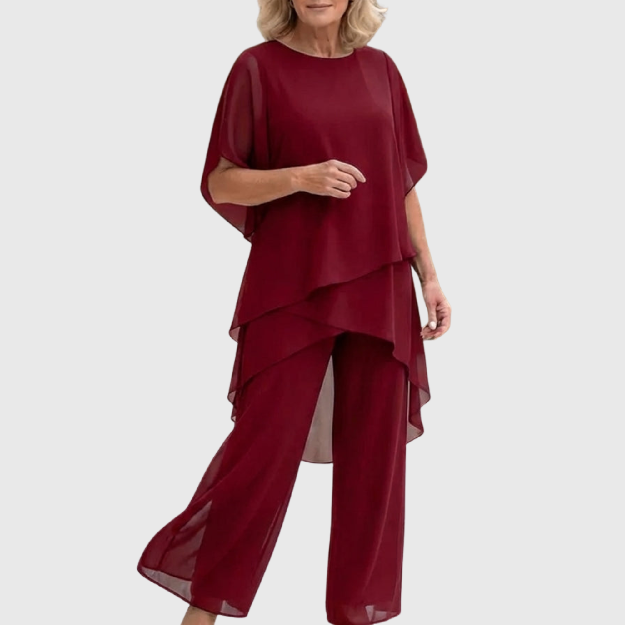 Women's Chiffon Palazzo Trouser Set – Layered Top & Wide-Leg Trousers