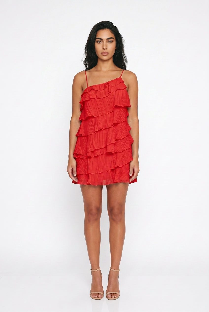 Women's Tiered Ruffle Mini Dress – Strappy Summer Party