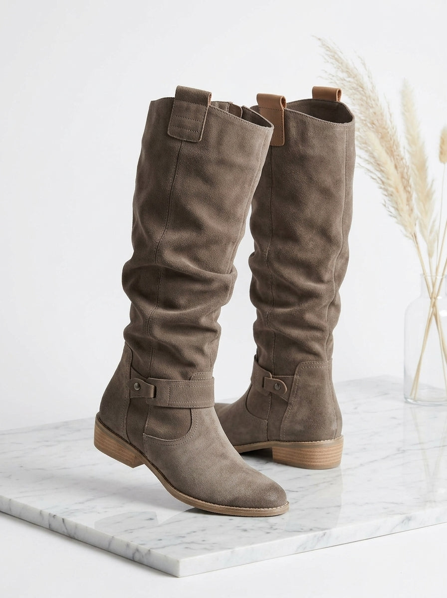 Women's Suede Knee-High Boots – Slouchy Block Heel