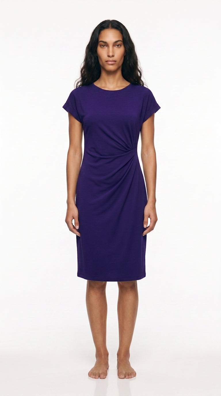 Women's Ruched Midi Dress – Twist-Front Bodycon Dress