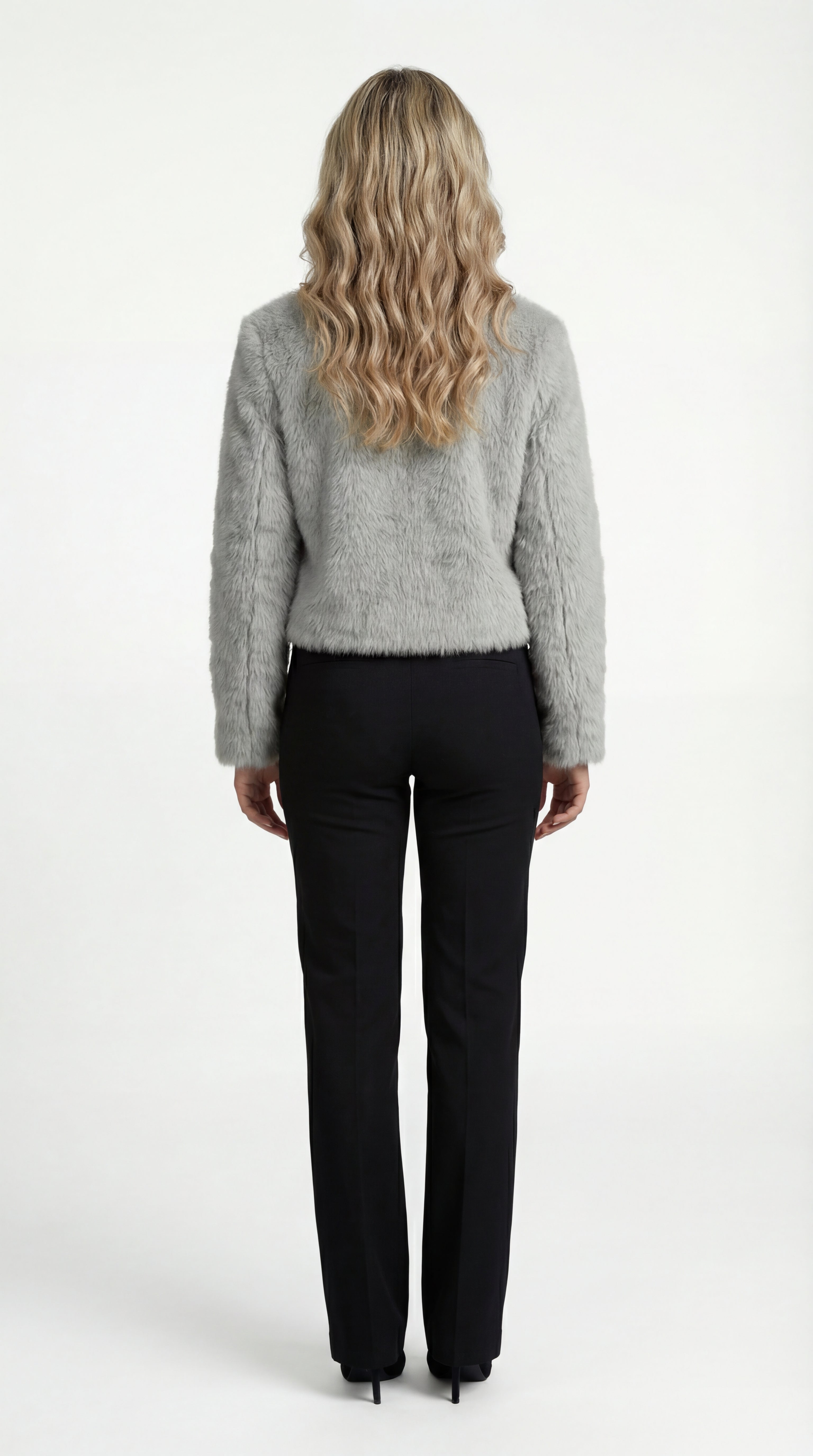 Women's Cropped Faux Fur Jacket – Collarless Evening Cover-Up