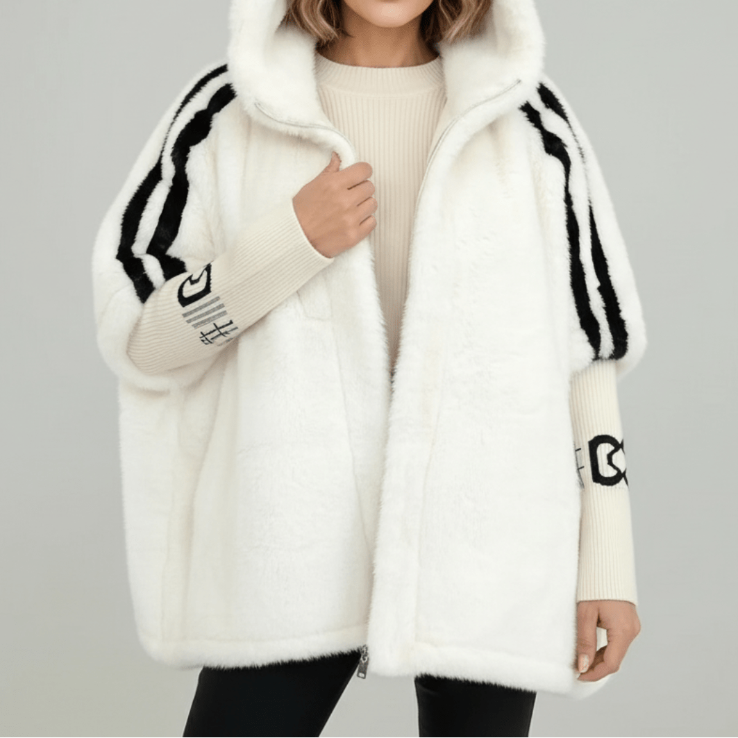 Women's Faux Fur Cape Jacket – Hooded Oversized Winter Coat