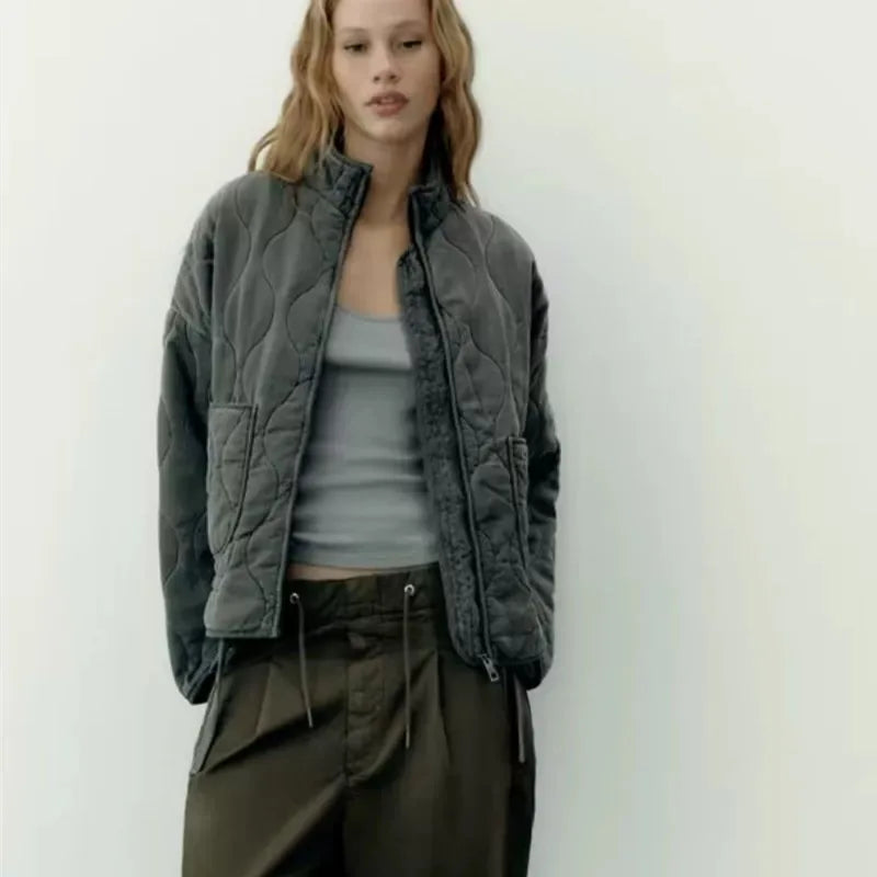 Women's Quilted Puffer Jacket – High Collar Zip Up Coat