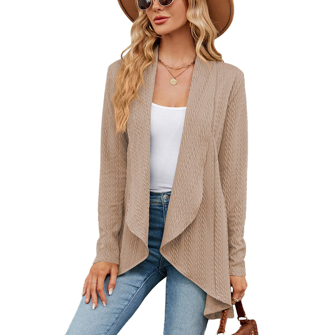 Women's Cable Knit Waterfall Cardigan – Open Front Layering Coat