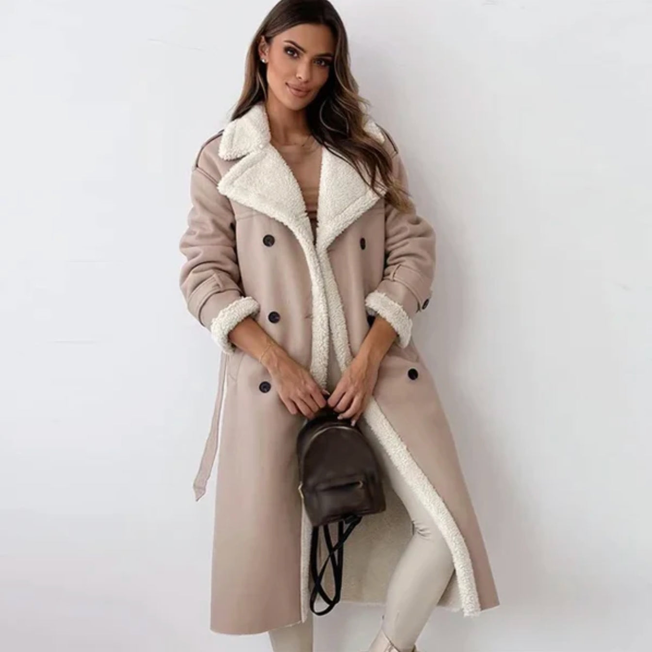 Women's Double-Breasted Trench Coat – Sherpa Lined Winter Coat