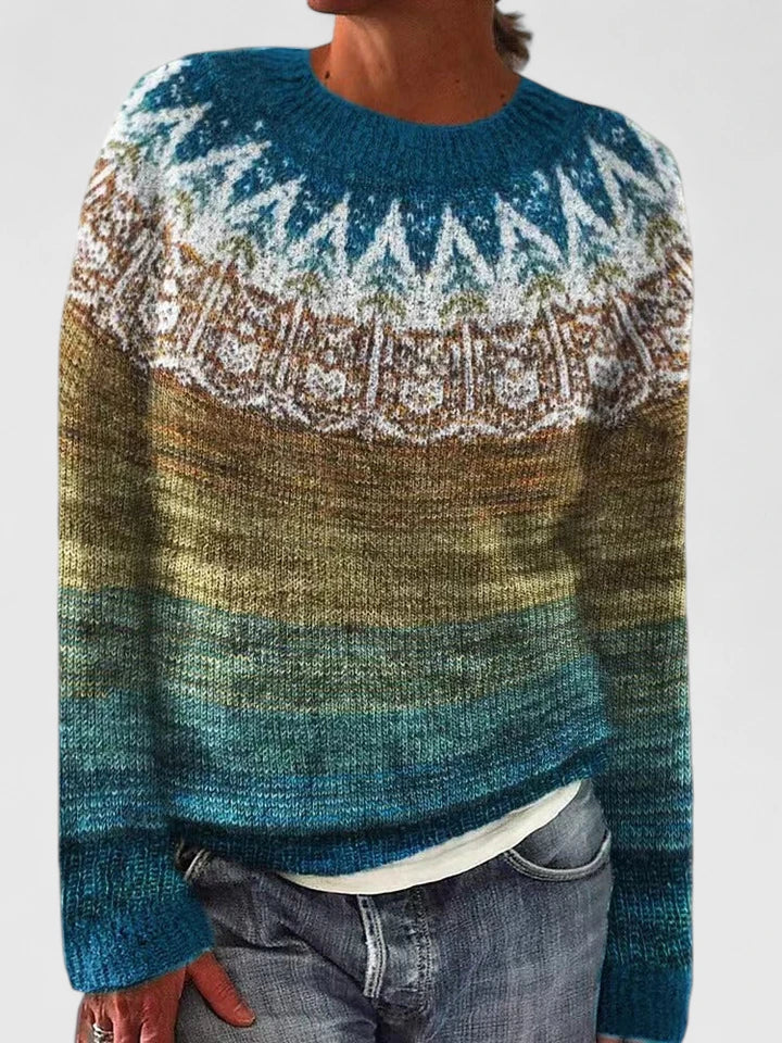 Women's Fair Isle Fuzzy Knit Crew Neck Jumper