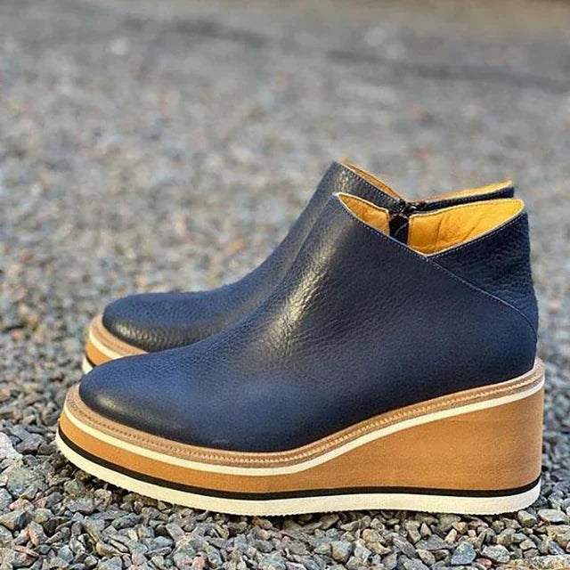 Women's Wedge Platform Ankle Boots - Side Zip – Blue