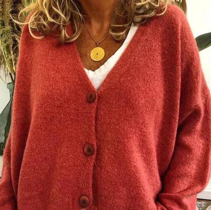 Women's Knitted Cardigan – V-Neck Button-Up – Tangerine
