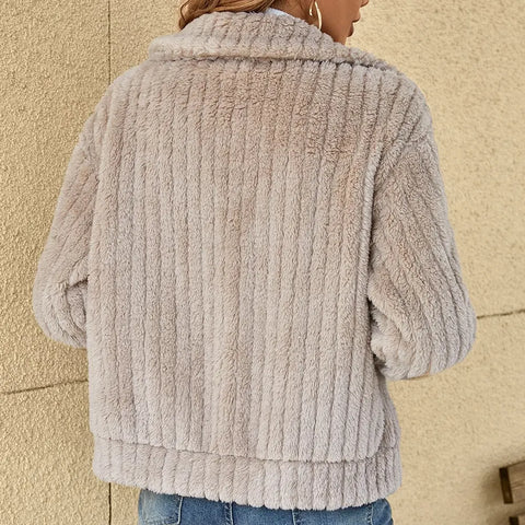 Women's Teddy Fleece Zip-Up Jacket with Collar