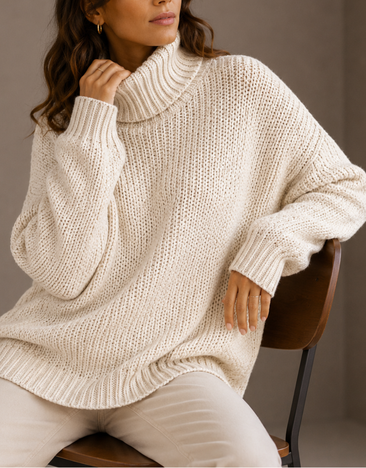 Women's Chunky Knit Turtleneck Jumper – Oversized Winter Sweater