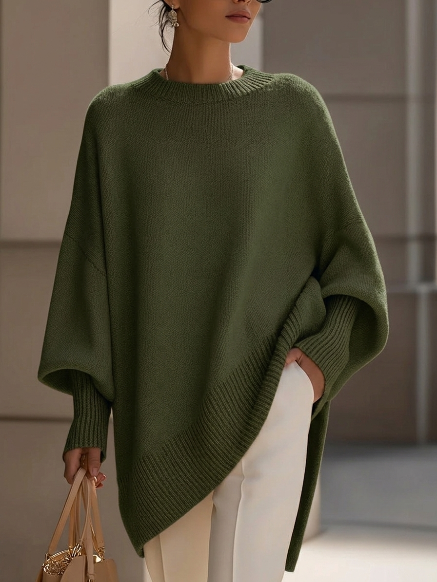 Women's Oversized Batwing Knit Jumper – Asymmetric Hem