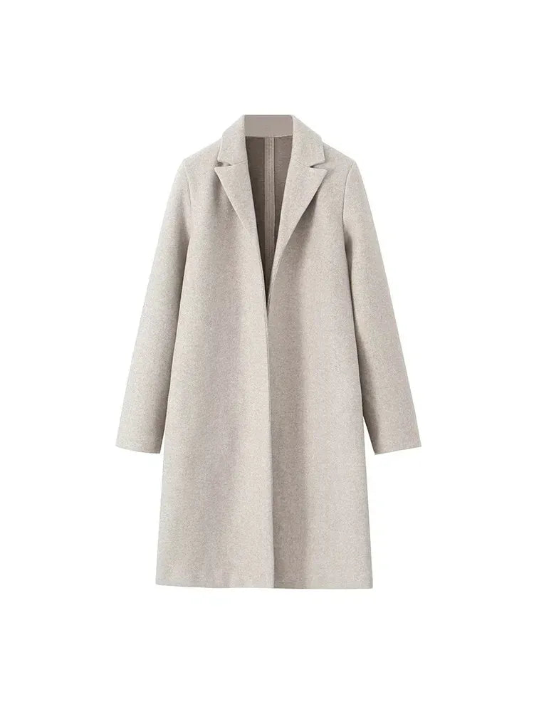Women's Wool-Blend Longline Coat – Tailored Lapel