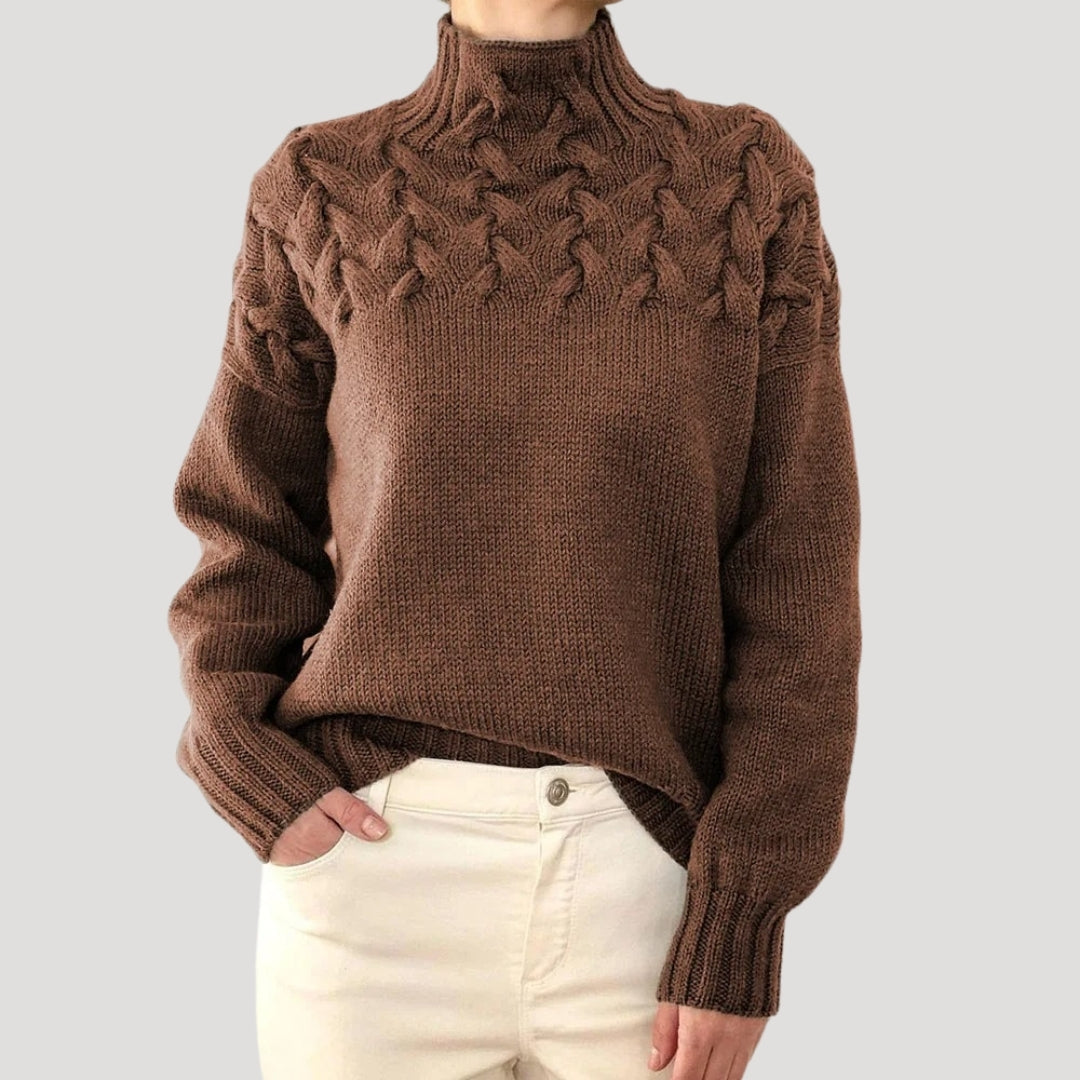 Women's Cable Knit High Neck Jumper – Chunky Knit Top