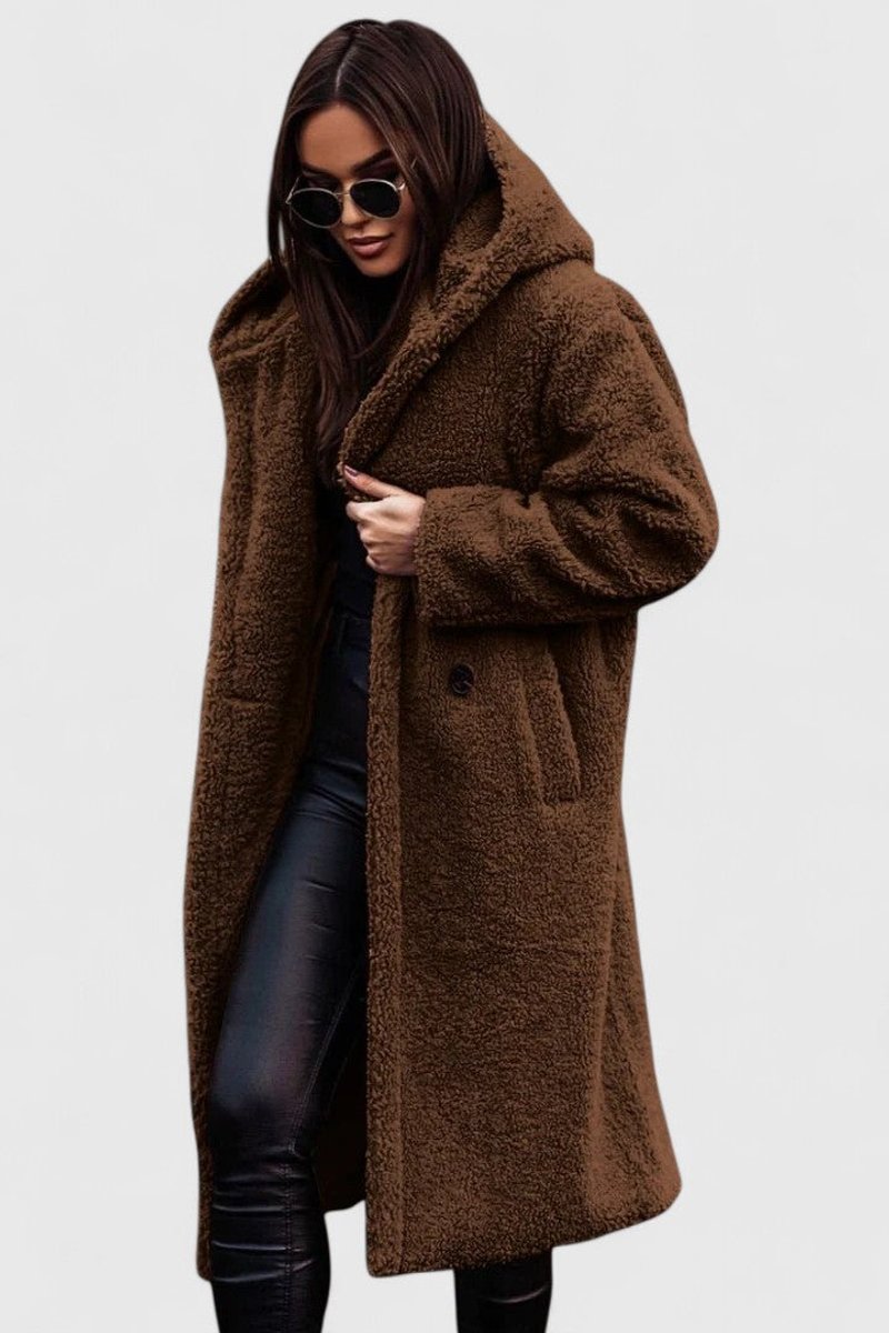 Women's Oversized Teddy Fleece Coat – Longline Hooded Winter Coat