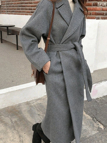 Women's Wool-Blend Belted Coat – Longline