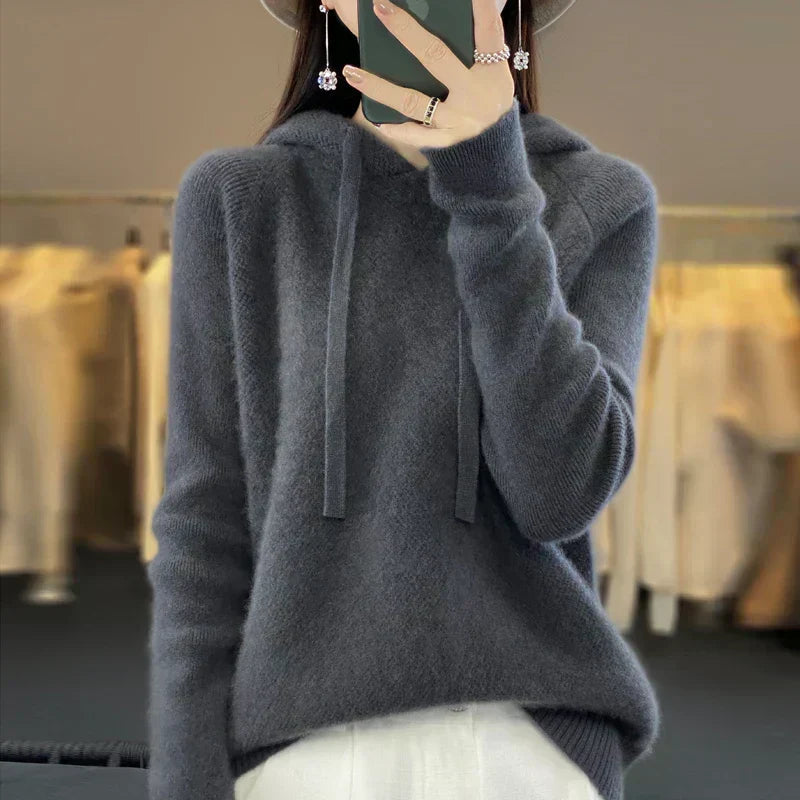 Women's Knit Hooded Jumper – Drawstring Honeycomb Pullover
