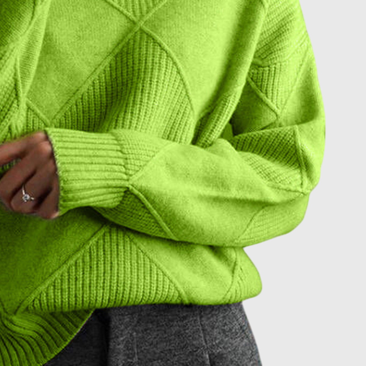 Women's Roll Neck Jumper – Diagonal Seam Oversized Knit