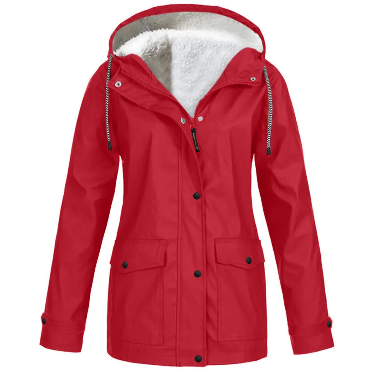 Women's Fleece-Lined Hooded Jacket – Waterproof Windproof Coat