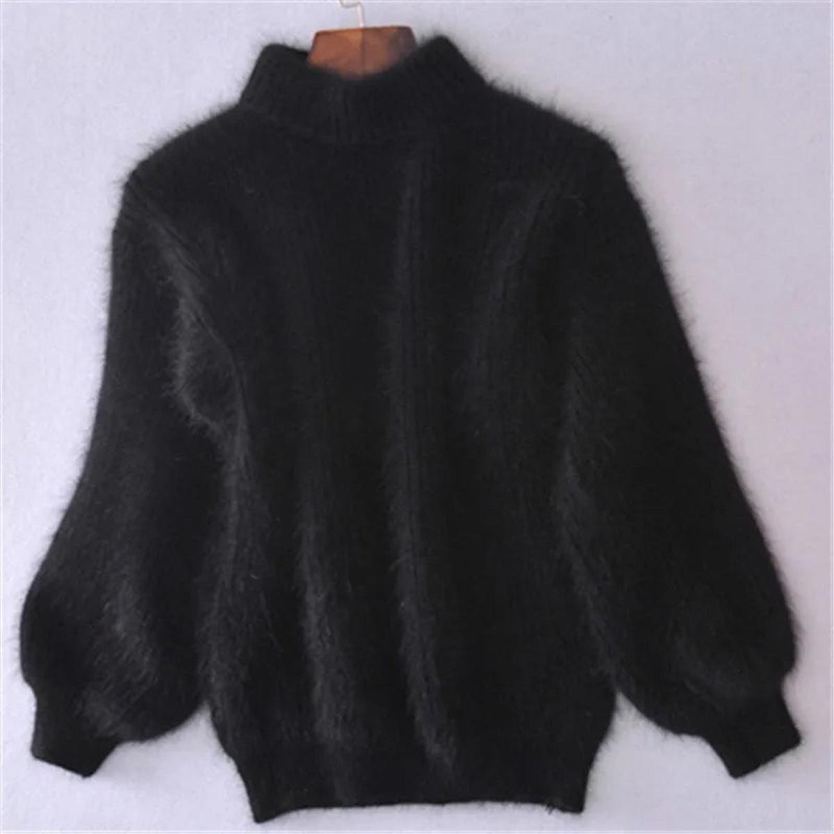 Women's Fluffy High Collar Jumper – Black