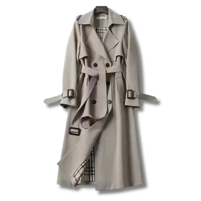 Women's Belted Trench Coat – Double-Breasted Winter – Grey