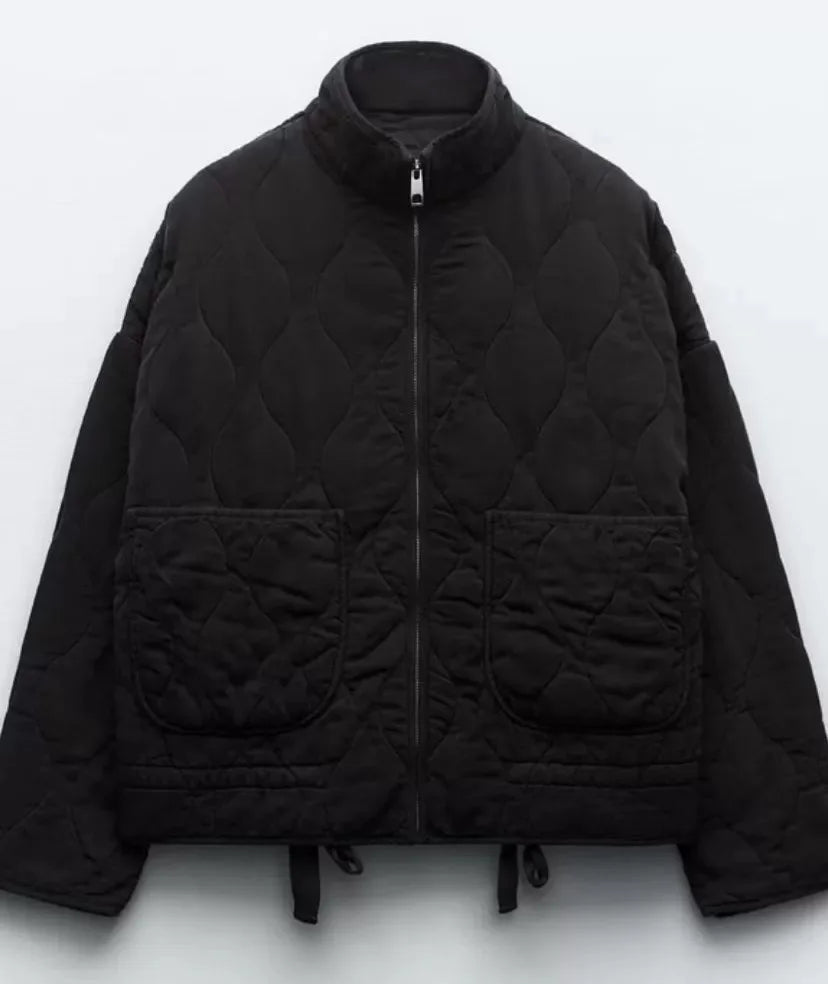 Women's Quilted Puffer Jacket – High Collar Zip Up Coat
