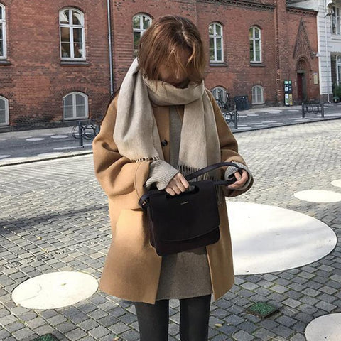 Women's Wool-Blend Coat Notched Lapel Longline