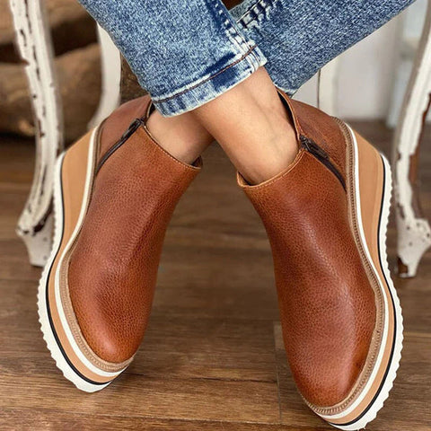 Women's Wedge Platform Ankle Boots - Side Zip