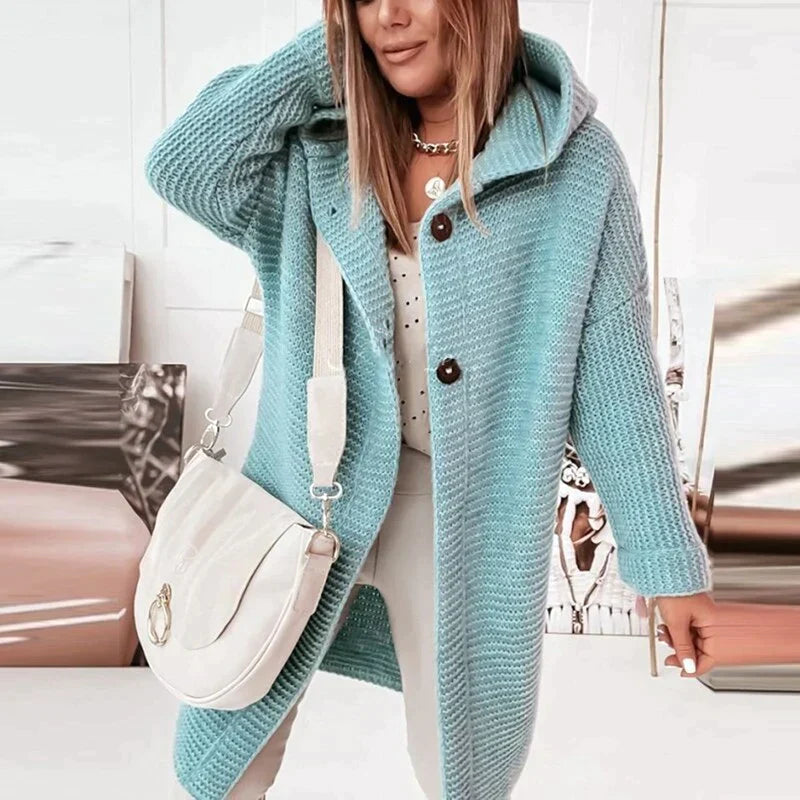 Women's Knitted Hooded Longline Cardigan