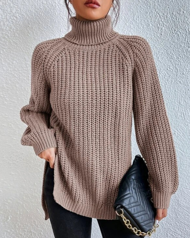 Women's Ribbed Turtleneck Jumper – Chunky Knit Roll Neck