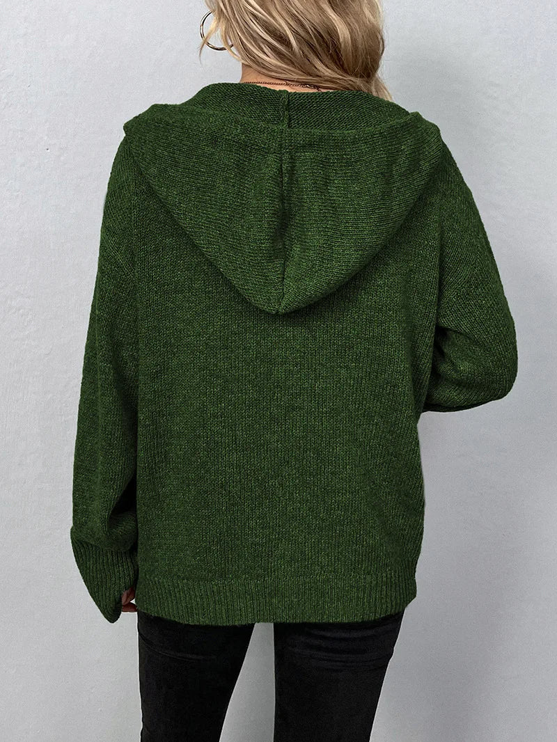 Women's Hooded Knit Cardigan with Button Front