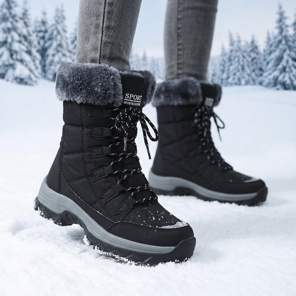 Women's Fur-Lined Winter Boots – Waterproof Lace-Up