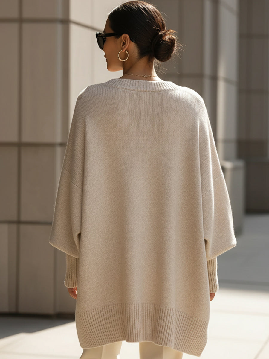 Women's Oversized Batwing Knit Jumper – Asymmetric Hem