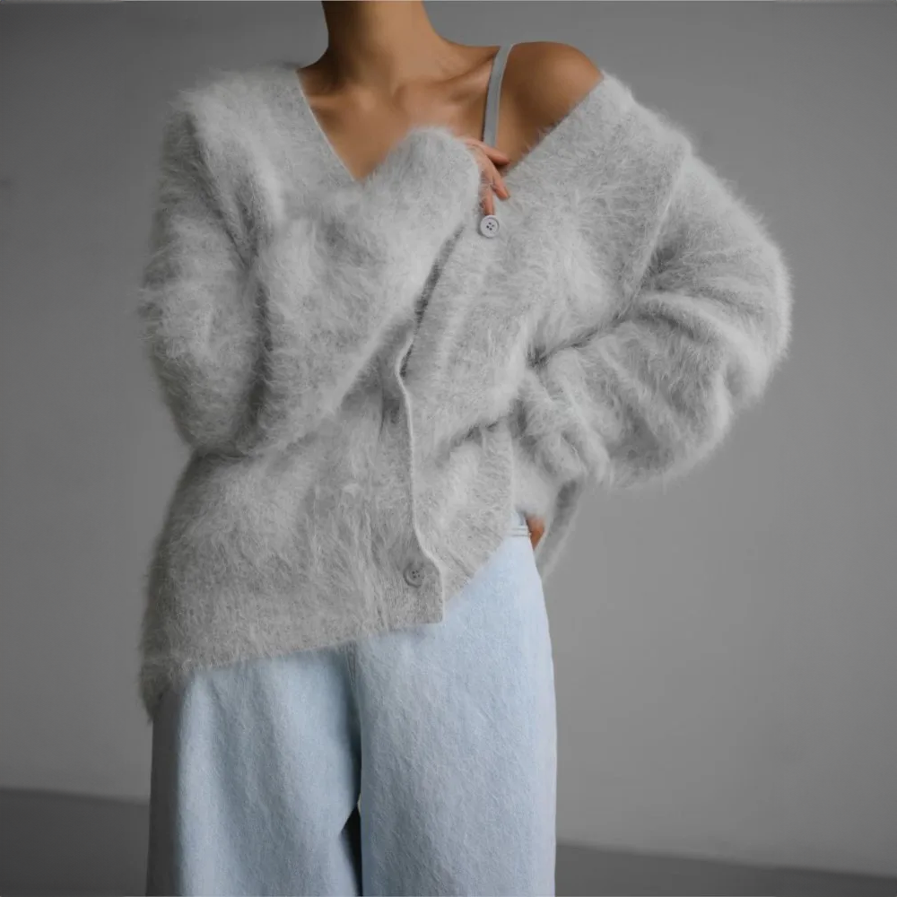 Women's Fluffy Knit Cardigan – Oversized Fit