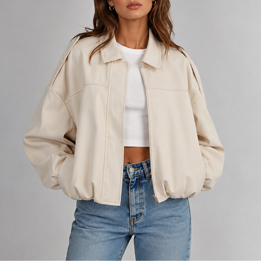 Women's Faux Suede Bomber Jacket – Collar Cropped Zip Jacket