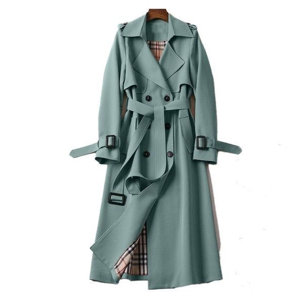 Women's Belted Trench Coat – Double-Breasted Winter – Green