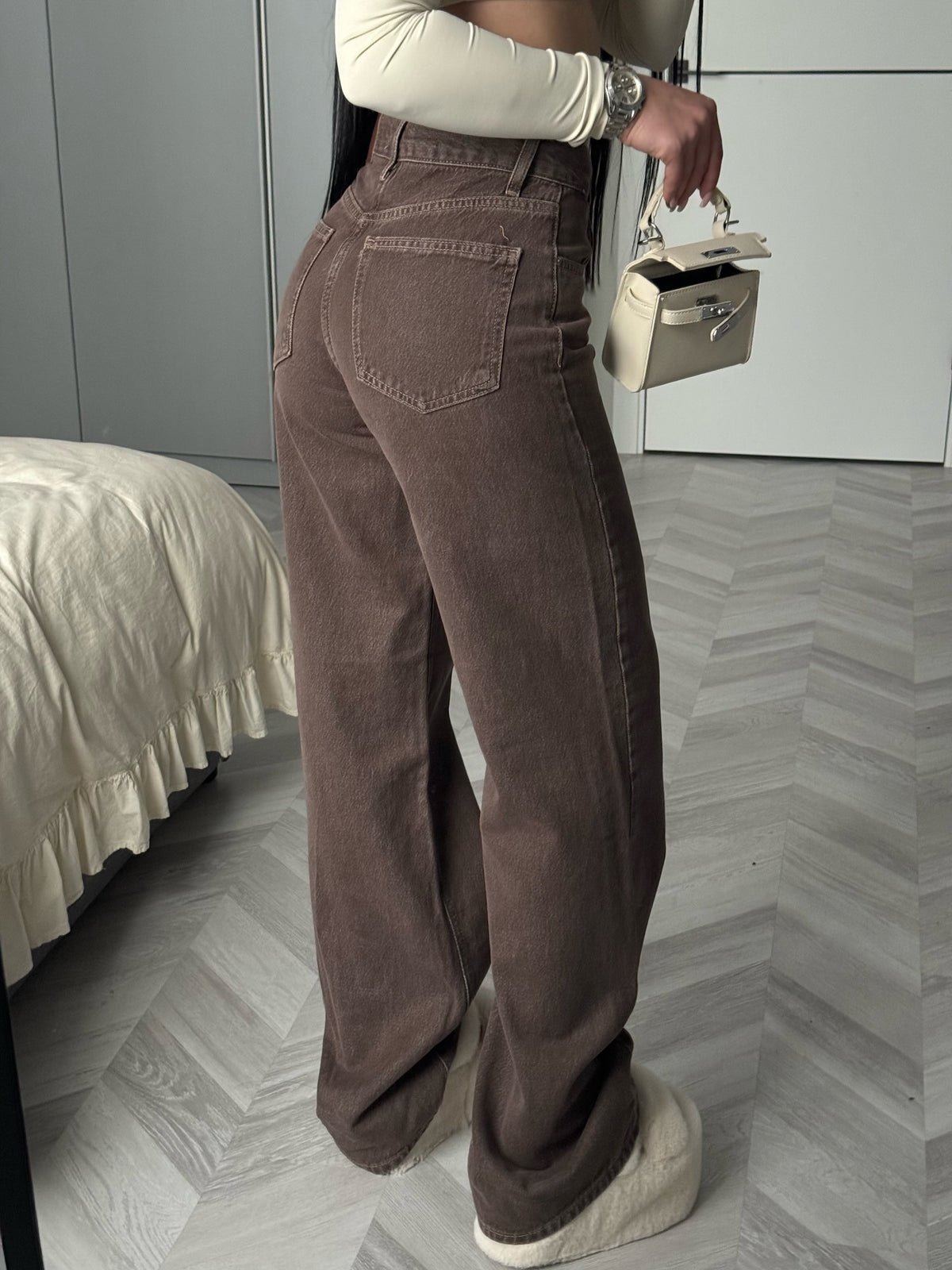 Women's Wide Leg Jeans | Brown Baggy High Waist Denim