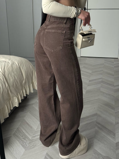 Women's Wide Leg Jeans | Brown Baggy High Waist Denim