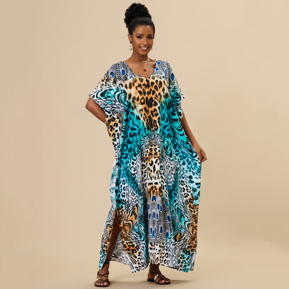 Women's Kaftan Maxi Dress - Loose Fit, V-Neck Cover-Up