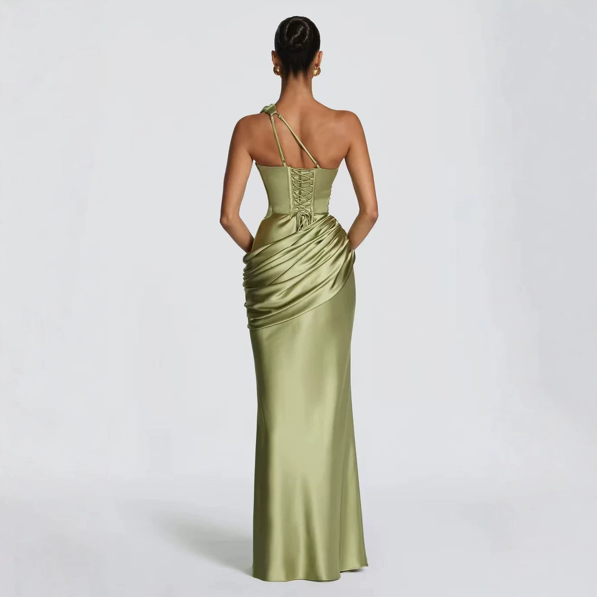 Satin One-Shoulder Ruched Mermaid Gown Women's Formal